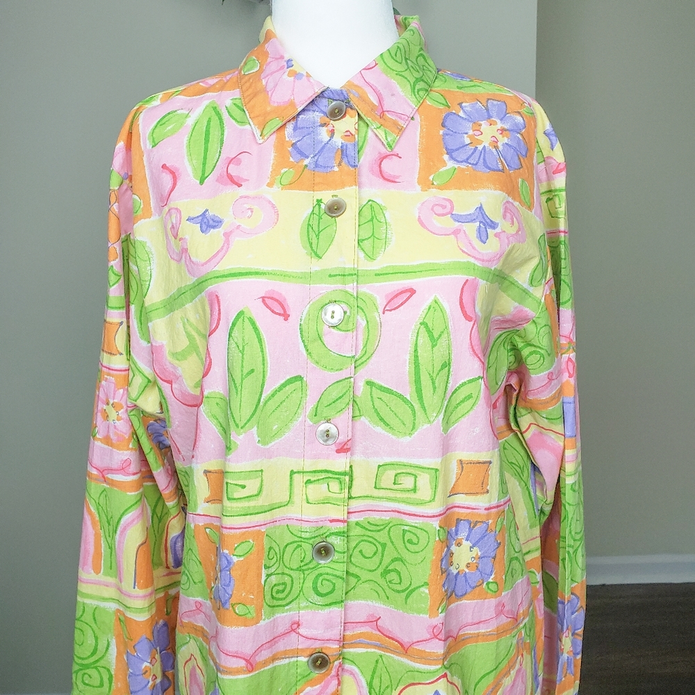Vintage Colorful Printed Button Down Shirt by Manor House